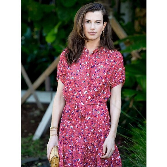 NWT Ellsworth & Ivey Chloe Pink Floral Boho Peasant Ruffled Hem Dress - Picture 1 of 13